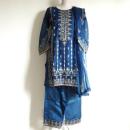 瑠璃色の刺繍サルワールカミーズ　3点セット