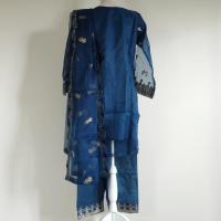 瑠璃色の刺繍サルワールカミーズ　3点セット