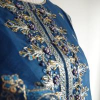 瑠璃色の刺繍サルワールカミーズ　3点セット