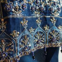 瑠璃色の刺繍サルワールカミーズ　3点セット