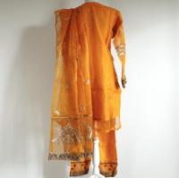 蜜柑色の刺繍サルワールカミーズ　3点セット