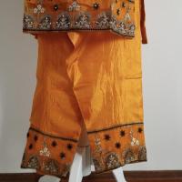 蜜柑色の刺繍サルワールカミーズ　3点セット